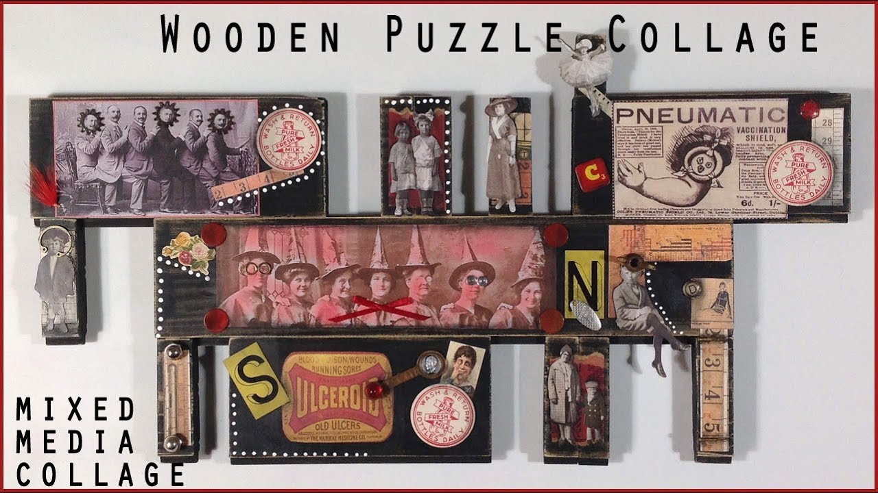 Art Collage on Scrap Wood Paneling with Vintage Ephemera and Hardware