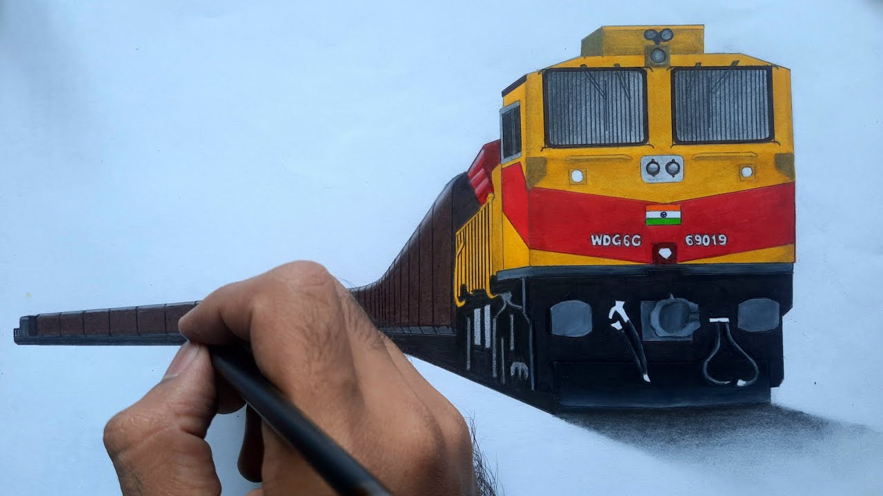 Drawing a train || Simplified WDG-6G locomotive hauled freight train || Indian Railways