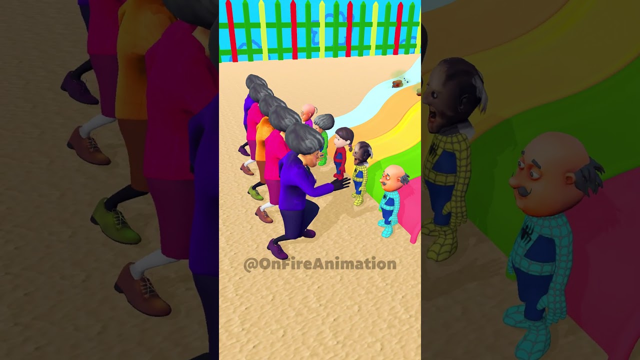 All Family Scary Teacher & Motu Patlu & Squid Doll plays slide! 😅 -  Who will be the first? #funny