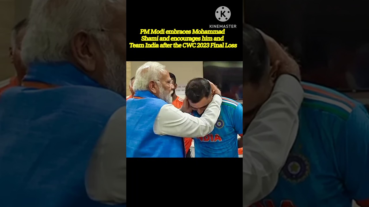 PM Modi embraces Mohammad Shami and encourages him and Team India after the CWC 2023 Final Loss#yt
