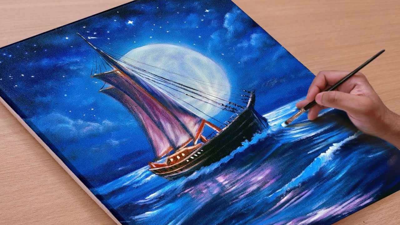 Easy Way to Paint a Beautiful Night Scenery / Acrylic Painting for Beginners / STEP BY STEP #81