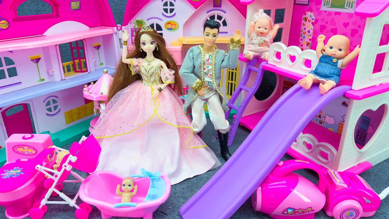 20 Minutes Satisfying Unboxing Pink Princess House Playset with Slide, Cute Toys ASMR Review Toys