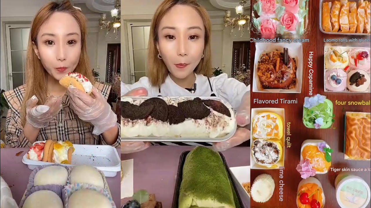 Dessert Mukbang | 🍵 Matcha Towel Roll,Oreo Cake,Mochi,Crepe Cake,Mini Cake,Container Cake