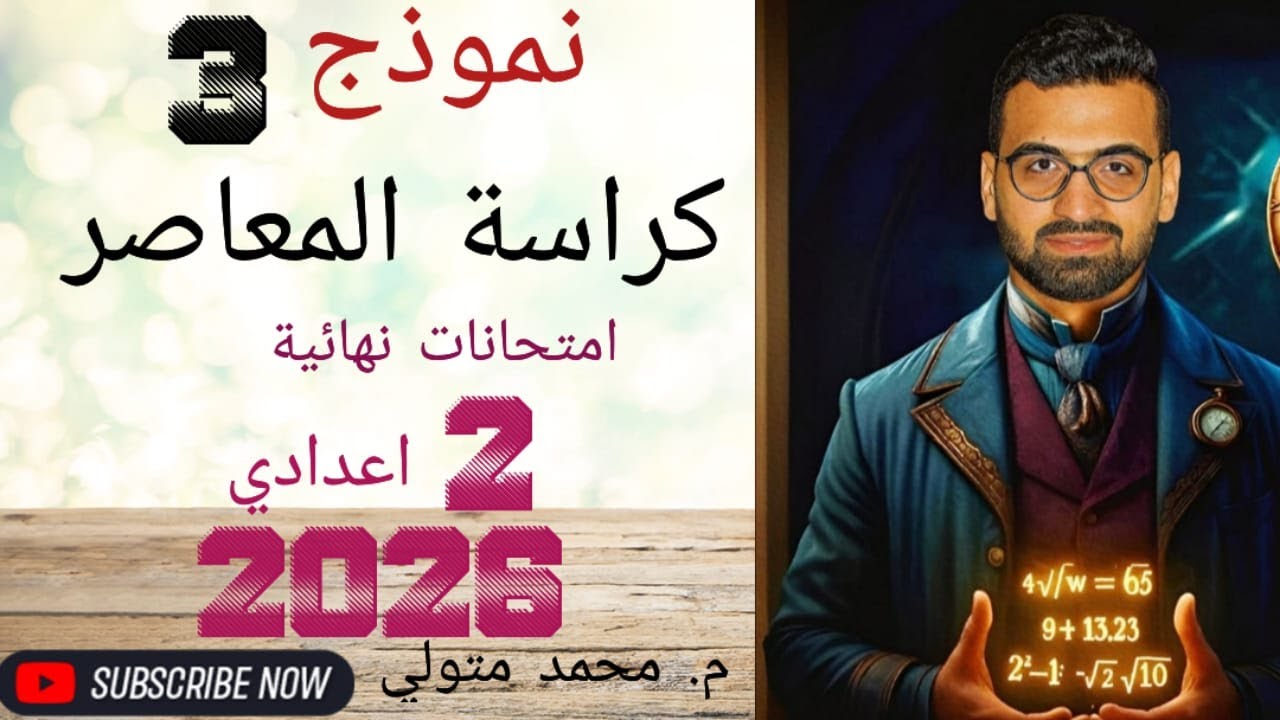 حل نموذج (3 ) رياضيات  امتحانات نهائية كراسة المعاصر تانية اعدادي 2026 م/محمد متولي