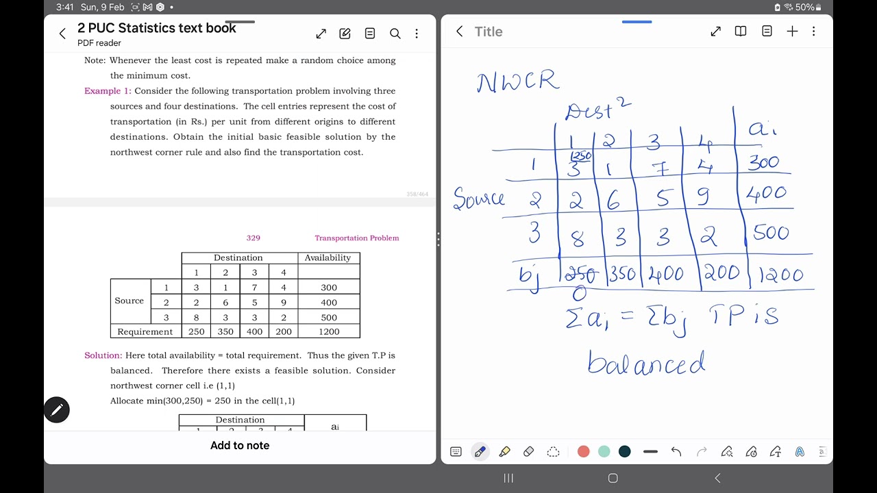 TRANSPORTATION PROBLEM|5 MARKS  QUESTION |NWCR|2 PUC STATISTICS