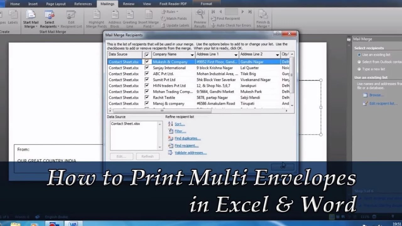 How to Print Multiple Envelopes with different Addresses In Word | How to Use Mail Merge