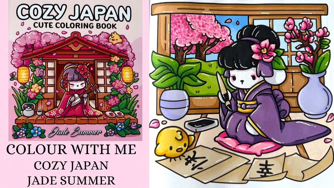 Cozy Japan - Jade Summer 🌸 Cozy Colour with me 🌸 Ohuhu alcohol markers 🌸Tutorial 🌸Love letters