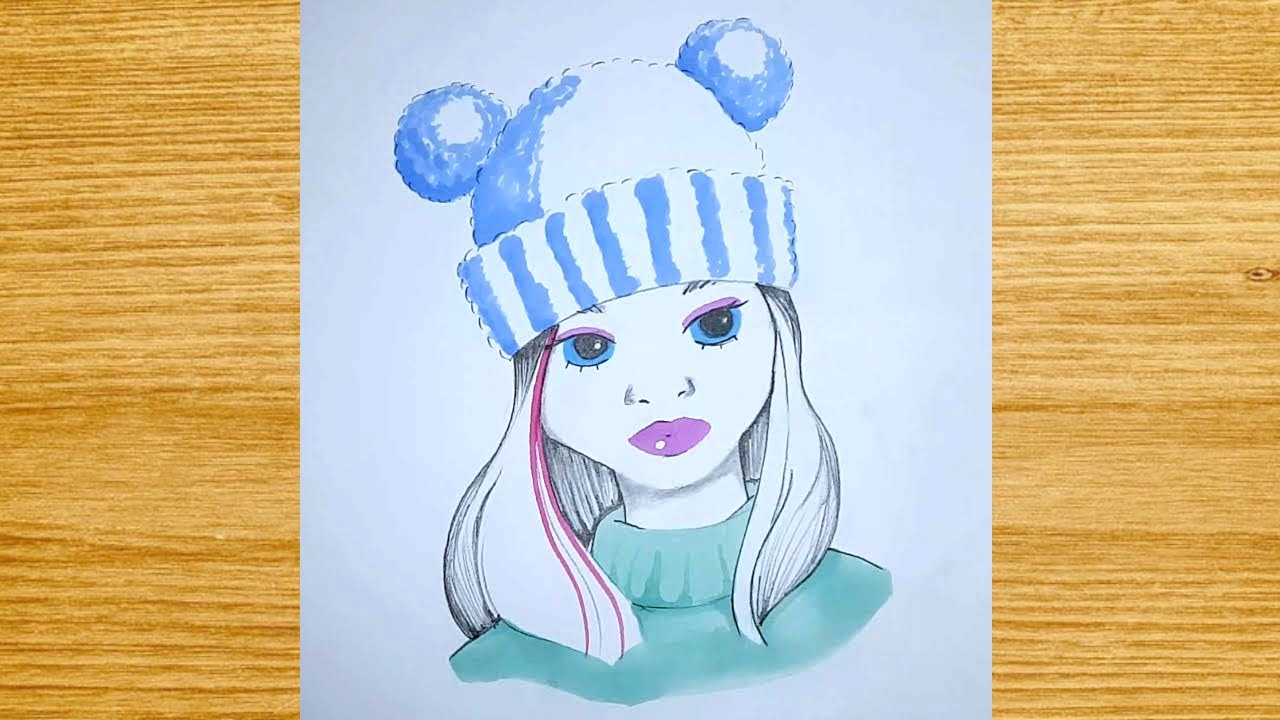 How to Draw a Girl Wearing a Winter Hat - Pencil Sketch Tutorial  by Happy Drawings