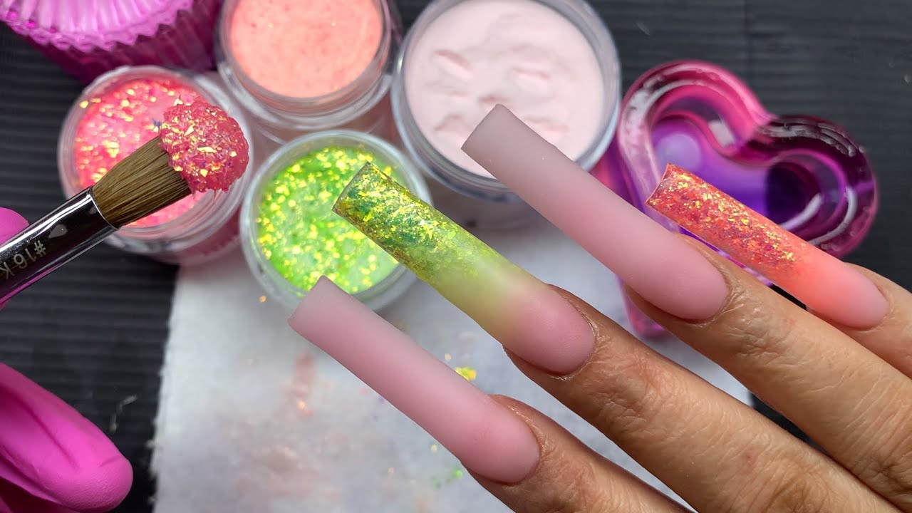 WORKING WITH MY NON DOMINANT HAND/ ACRYLIC NAIL TUTORIAL FROM START TO FINISH/ SUMMER NAILS 