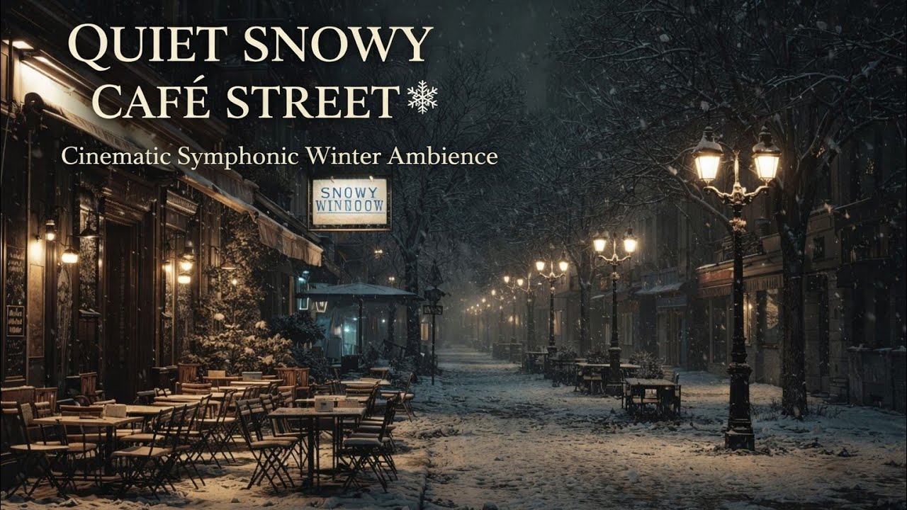 A Quiet Snowy Café Street at Night ❄️ | Cinematic Symphonic Winter Ambience