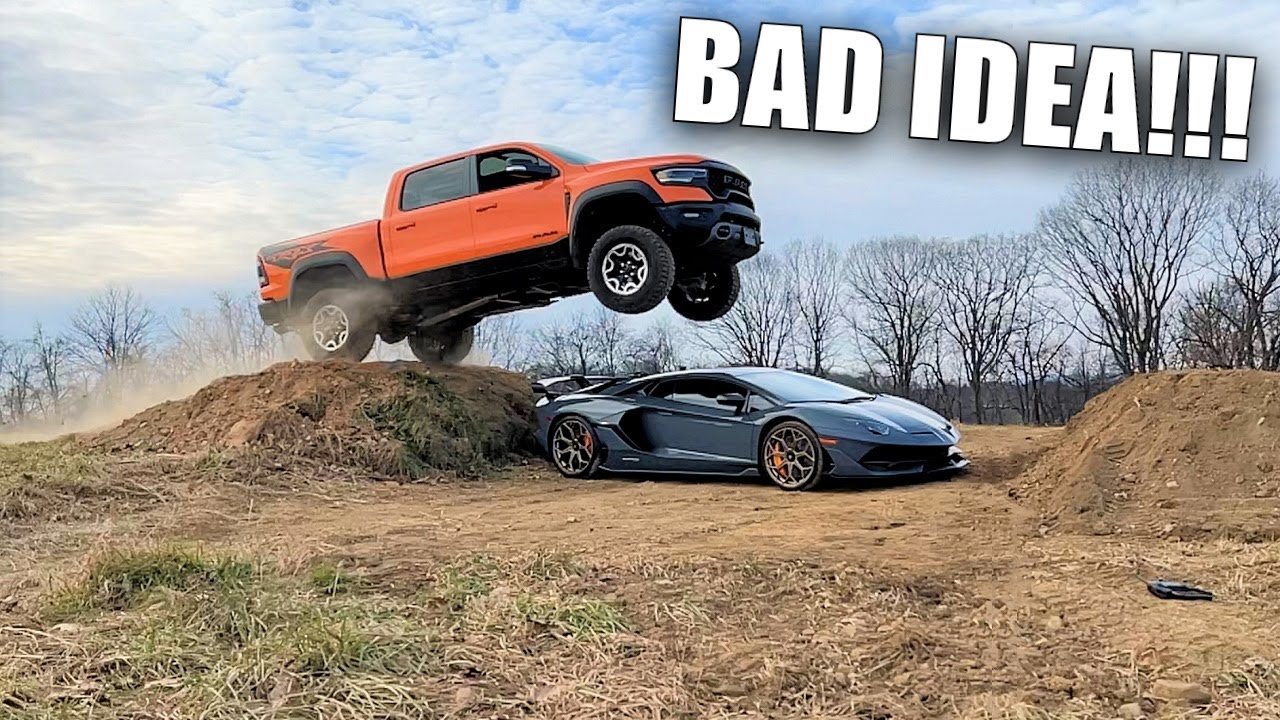JUMPING My Ram TRX OVER My $800,000 Lamborghini!!! *DON'T TRY THIS AT HOME*