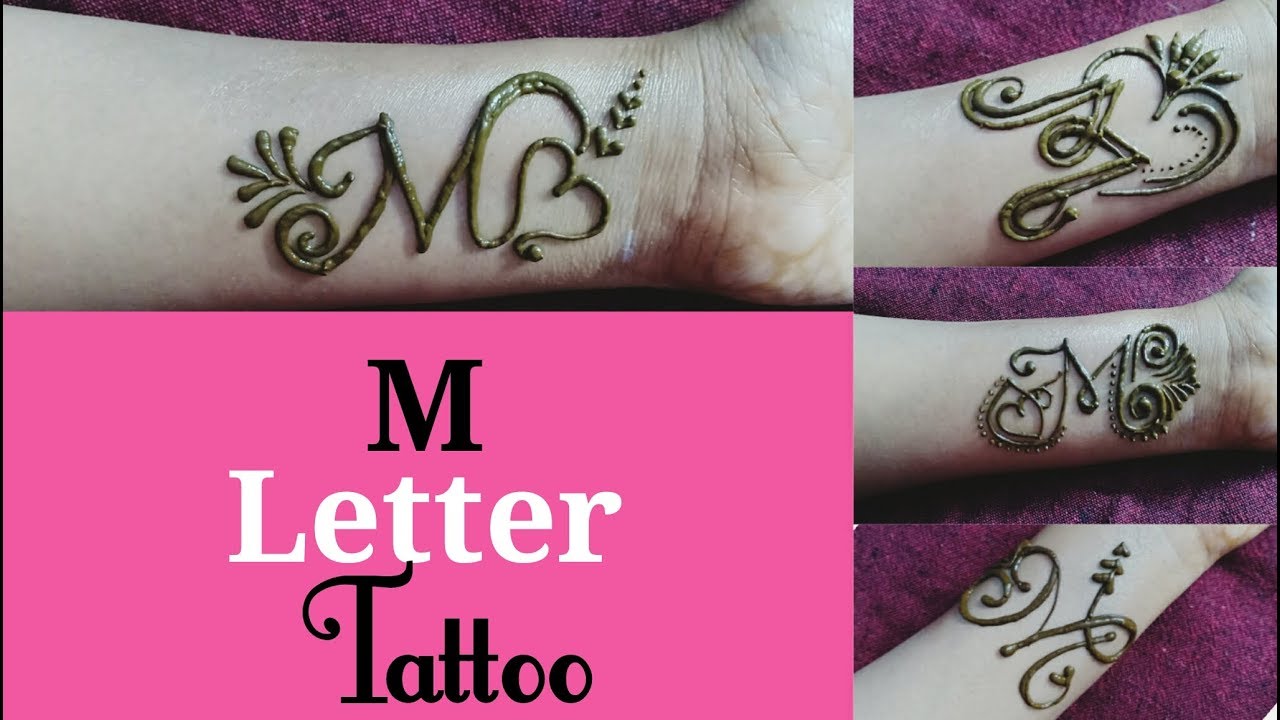DIY Henna|mehndi tattoo|tattoo design|Beautiful "M" letter tattoo| 4 different easy tattoo | 