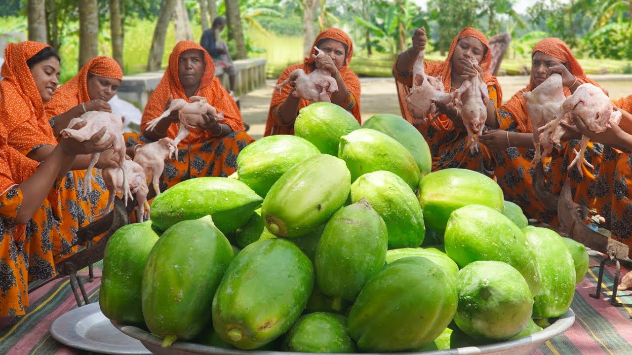 Village Ladies Cooking Green Papaya Chicken Curry | কাঁচা পেঁপে মুরগির ঝোল রান্না ৪৫০+ জনের জন্য