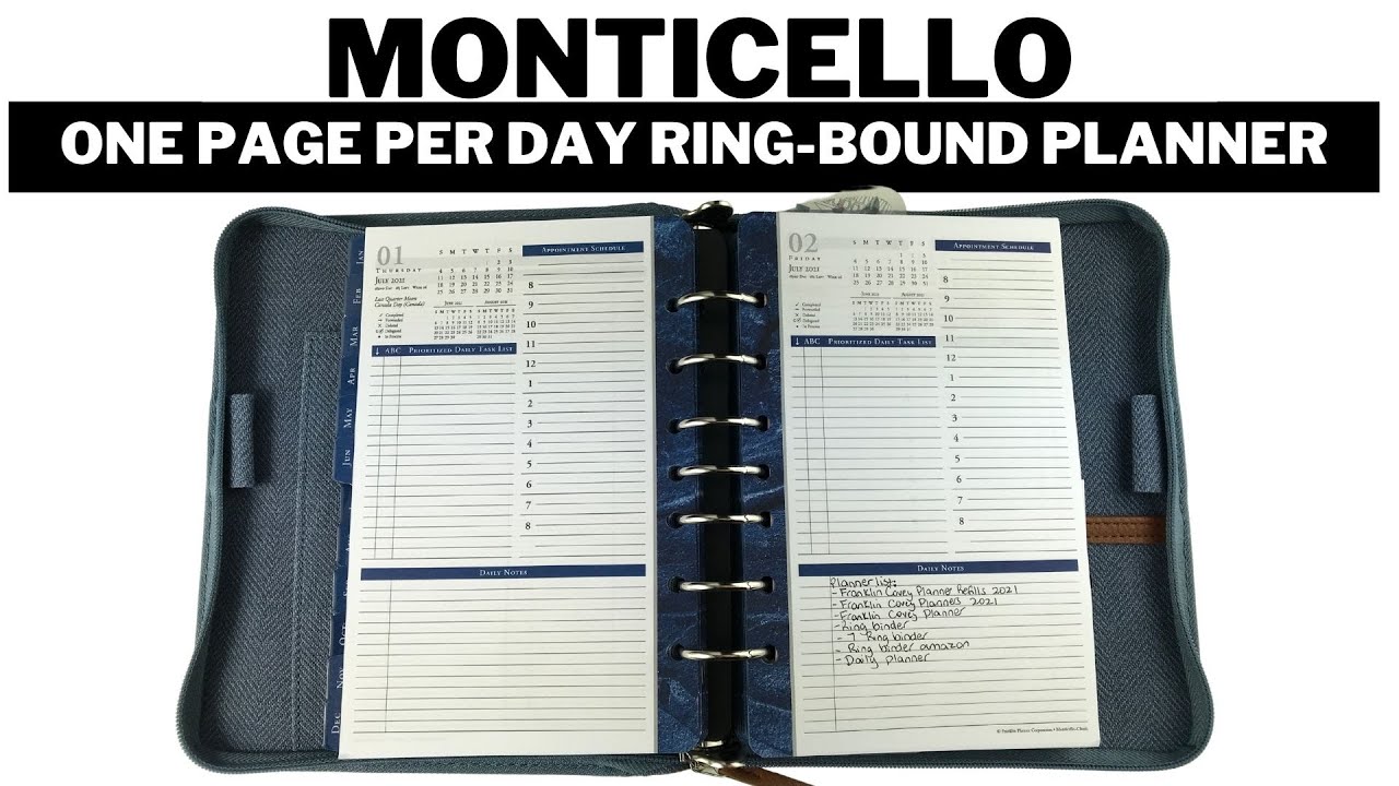 A Nice One Page Per Day Ring-bound Franklin Planner - Monticello