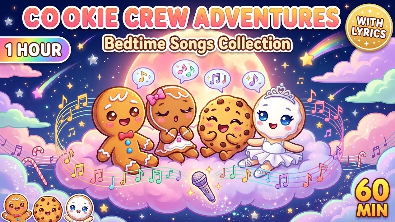 Cookie Crew Adventures | 1 Hour Bedtime Songs for Kids | Gingerbread & Chocolate Chip Cookie Music