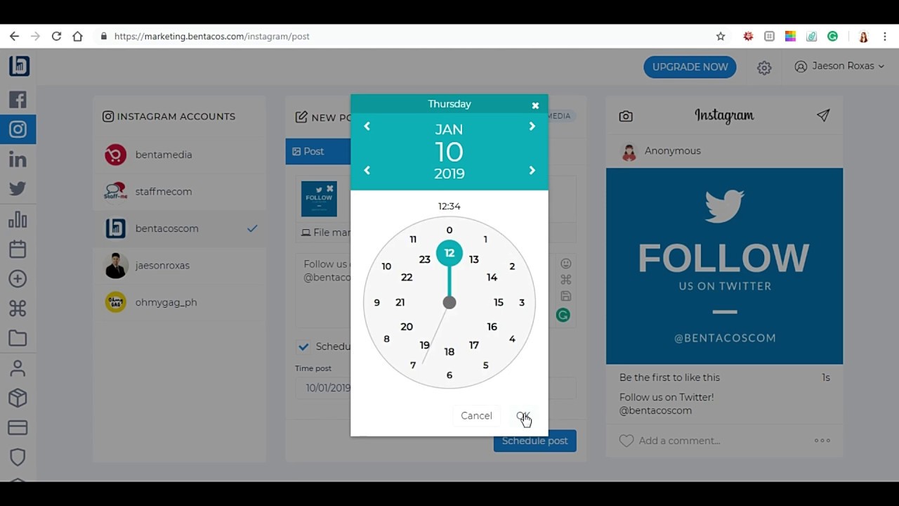 Schedule a Post on IG with Bentacos Marketing