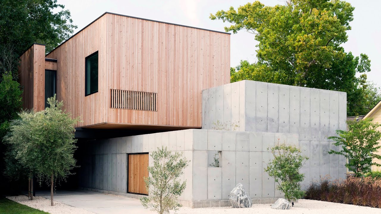 Concrete Box House in Japanese style, architecture designed by Robertson Design in Houston, USA.