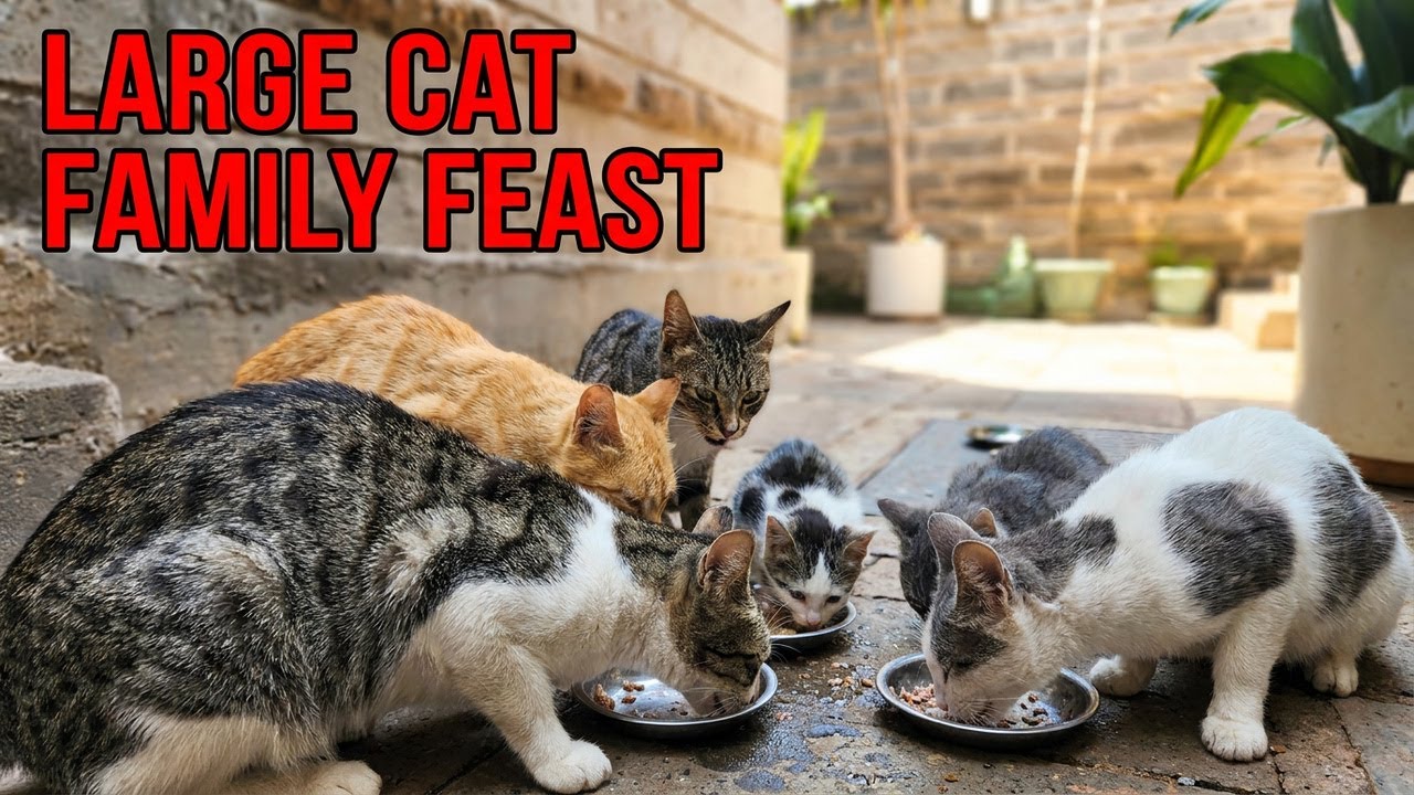 Large Cat Family Enjoy Meal | Kittens Playing | Cute Kittens