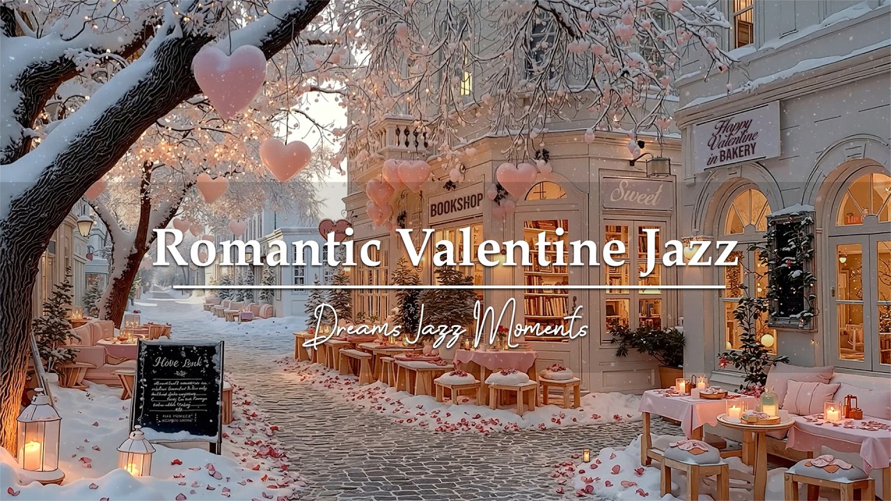 Warm Valentine Jazz in a Cozy Snowy Winter Bookstore Café ❄️ Romantic Jazz Playlist for Love & Relax