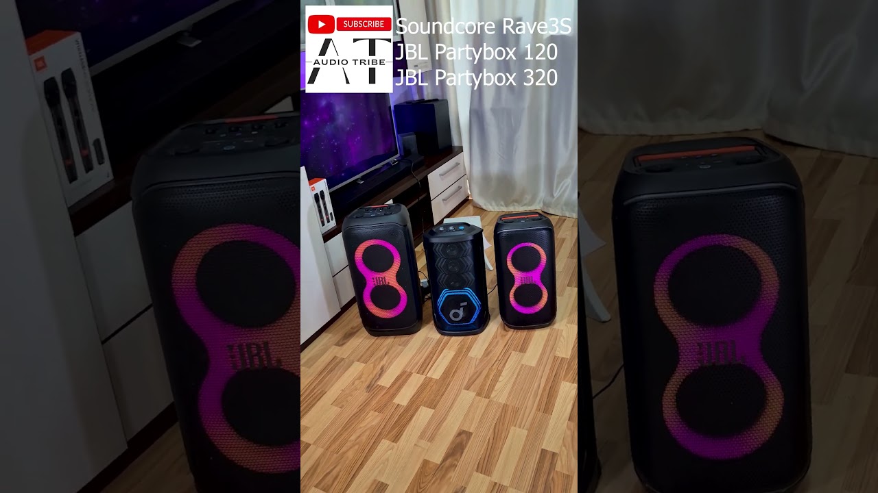 Тест громкости Soundcore Rave3S, JBL Partybox 120 и JBL Partybox 320 MAX