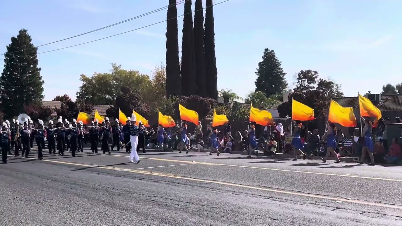 Cruickshank Middle school marching band and color guard at the Merced CCBR 2024