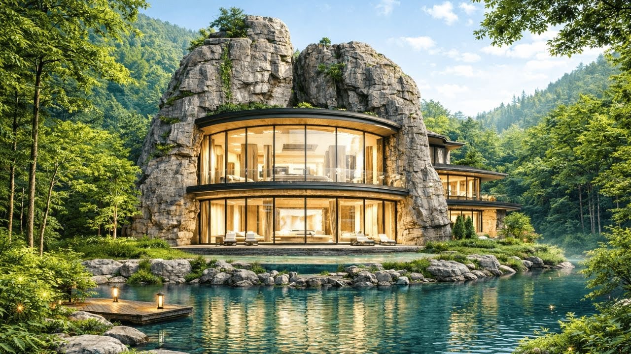 Building a Secret Room Inside a Large Rock Above the Lake Water (ASMR)
