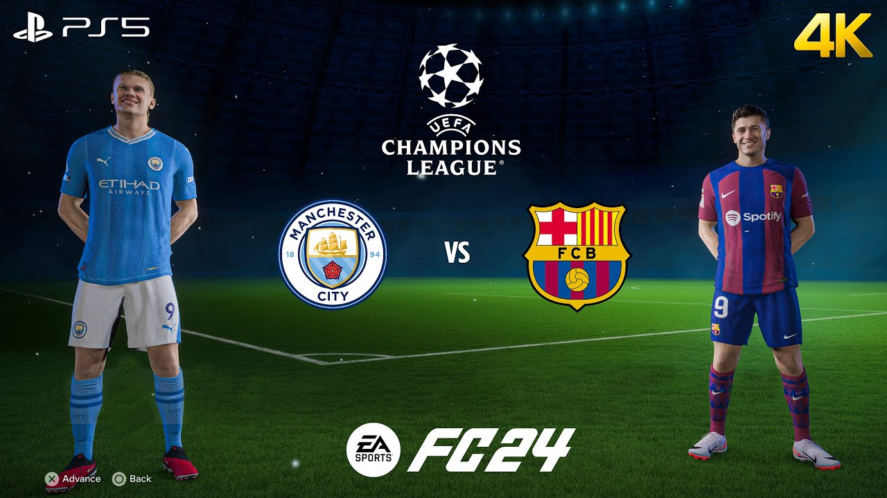 FIFA 24 - Man City vs Barcelona - UEFA Champions League Ft. Haaland, Lewandowski, - PS5™ [4K60]