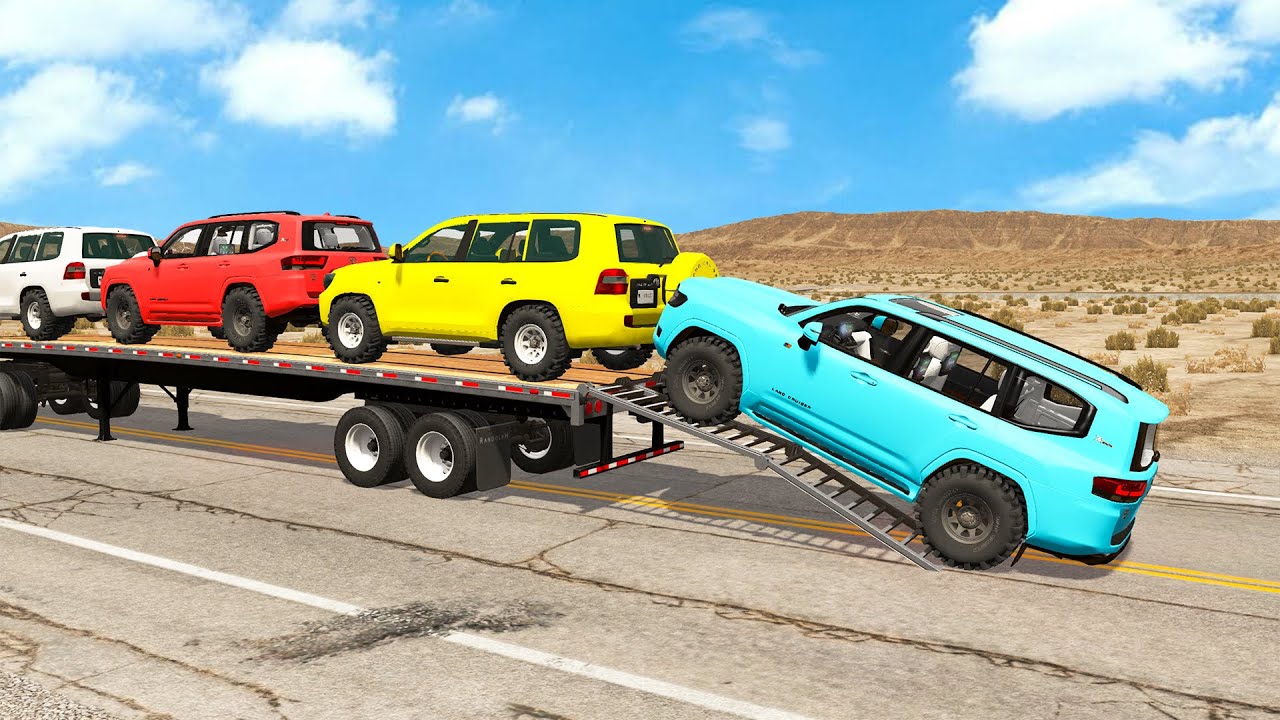 Flatbed Truck Mcqueen | Transportation with Truck - Pothole vs Car #12 - BeamNG.Drive