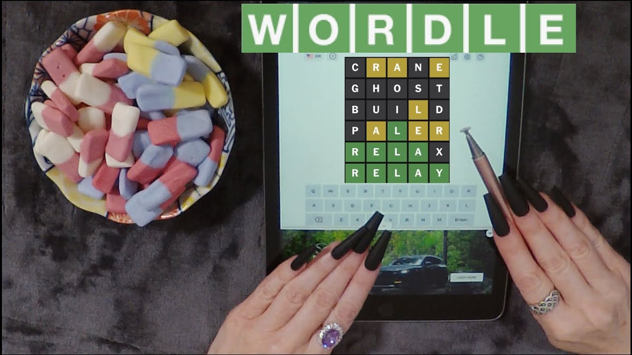 ASMR Eating Squashies Gummy Candy & WORDLE on iPad | Whispered Game Play