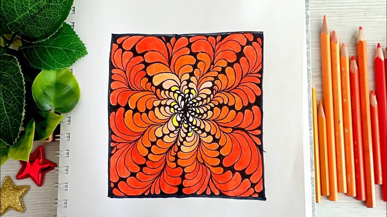 #58 Big Orange Flower | Zentangle Drawing | Art Therapy 🏵️