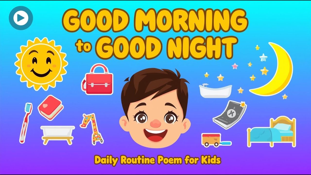 Good Morning to Good Night 🌞🌙 | Daily Routine Poem for Kids | Wake Up to Sleep Song