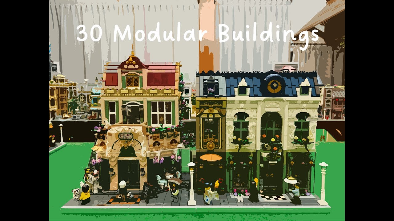 I placed 30 Modular Buildings Next to the Downtown Shops MOC