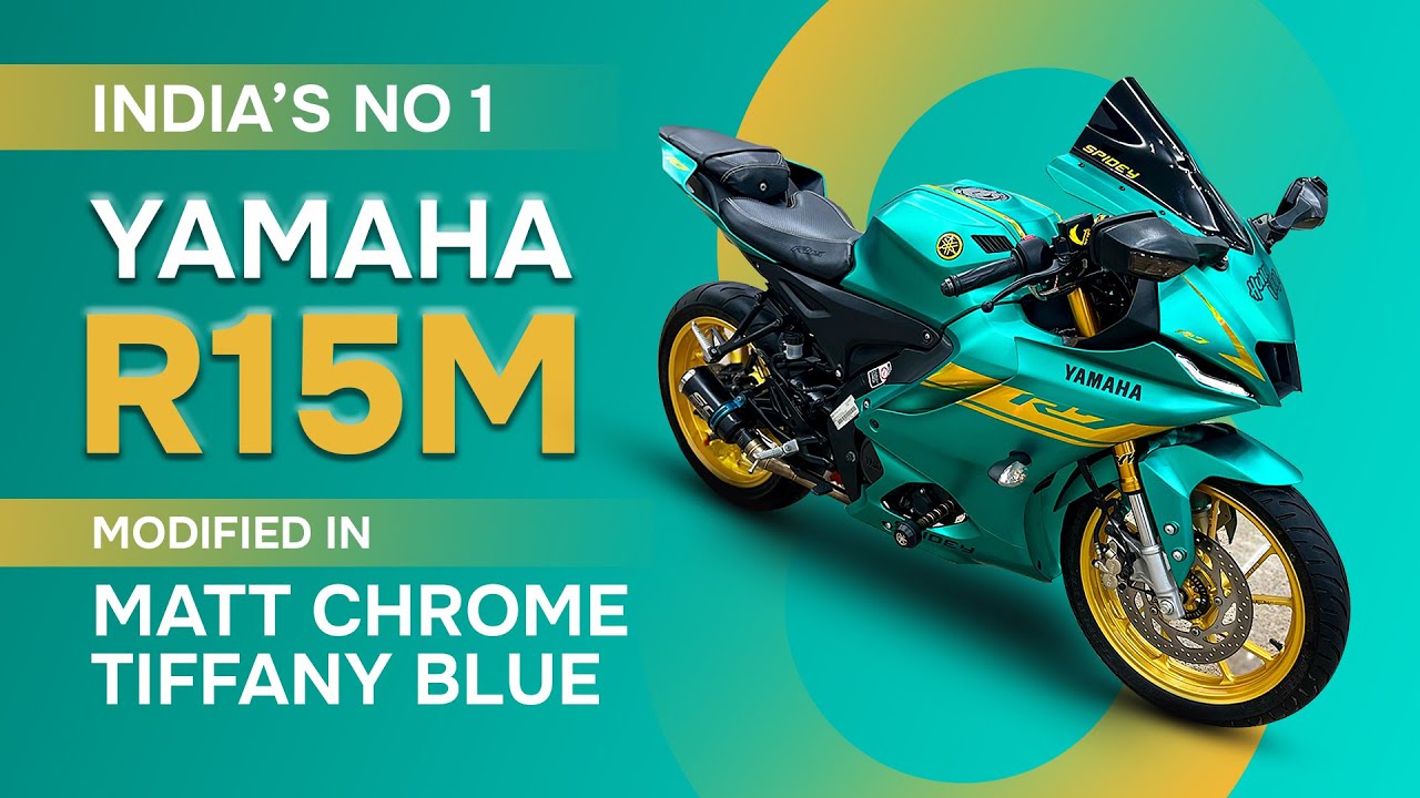 India's First Yamaha R15M Vinyl Wrapped/ Modified In Matt Chrome Tiffany Blue ❤️‍🔥 @VwrapsSikar