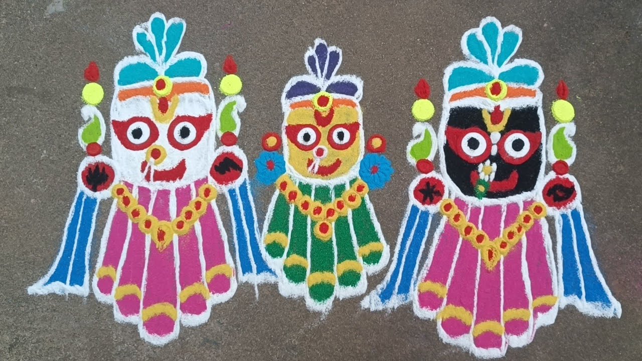 ଜଗନ୍ନାଥ ରଙ୍ଗୋଲି //ପଞ୍ଚୁକ ମୁରୁଜ /କାର୍ତ୍ତିକ ପୂର୍ଣ୍ଣମୀ ପାଇଁ ଜଗନ୍ନାଥ, ବଲଭଦ୍ର ଏବଂ ସୁଭଦ୍ରା ଙ୍କ ସହଜ ରଙ୍ଗୋଲି