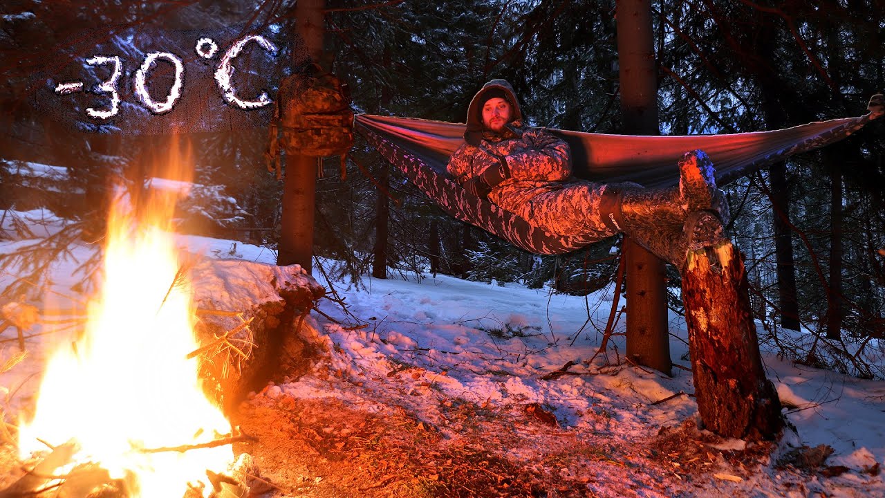Ночёвка в гамаке в -30°С в центре Сибири.
