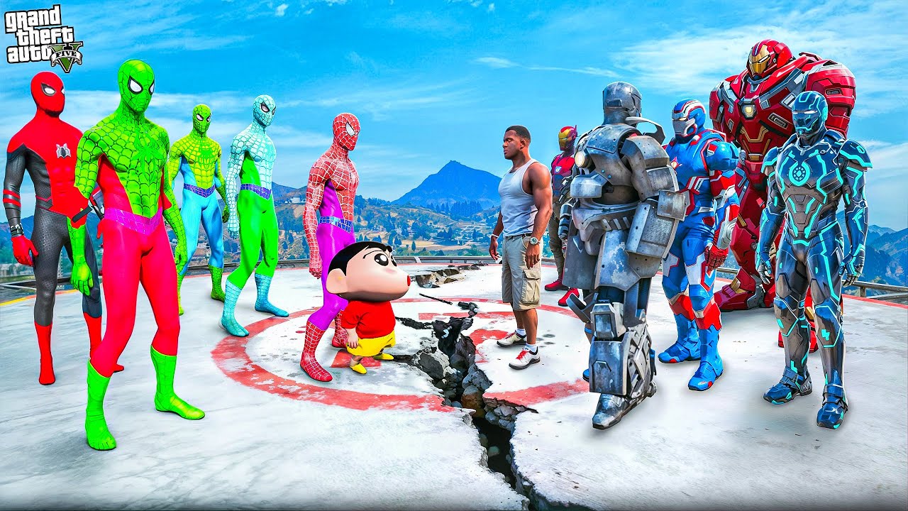 Franklin Ironman team VS Shinchan Spiderman team Fight In GTA 5
