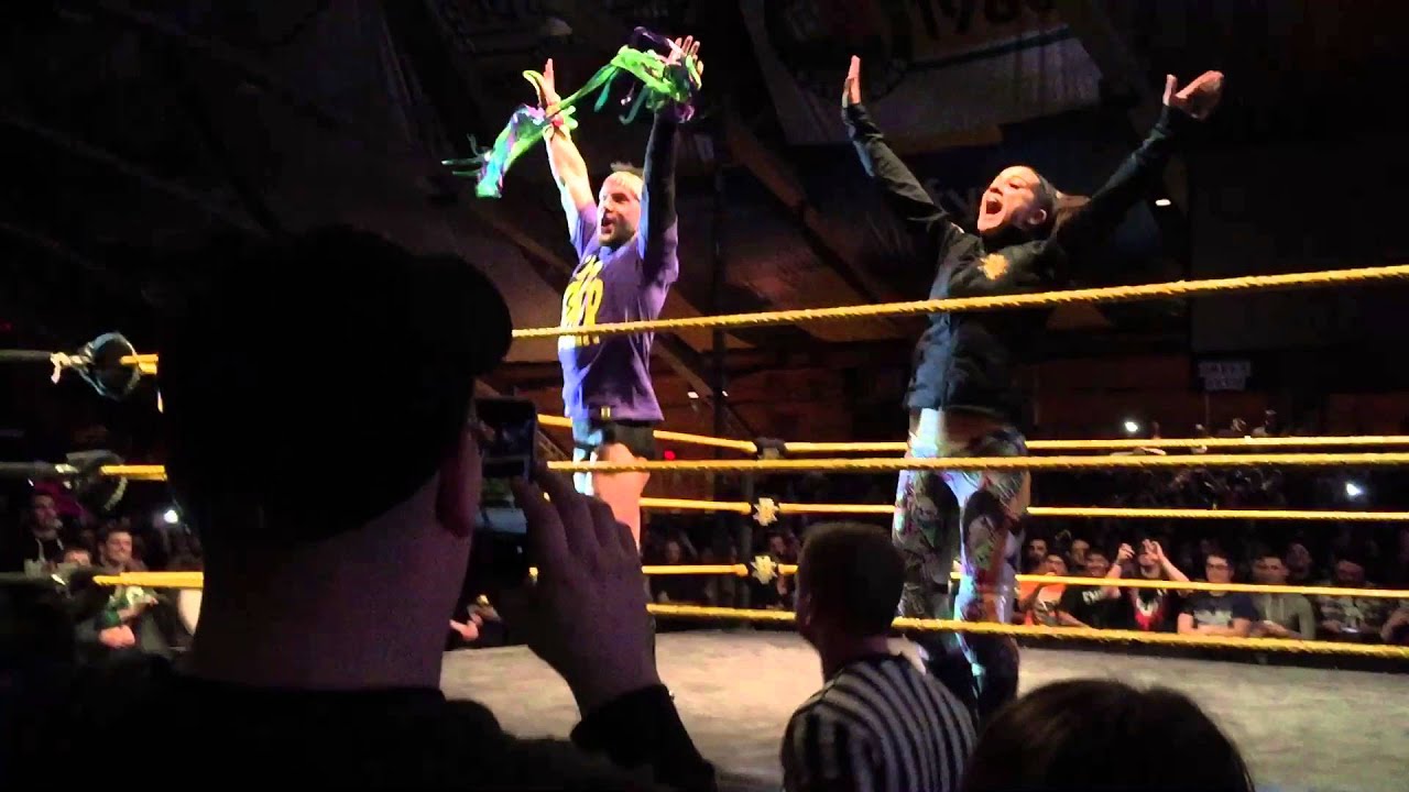 Finn Balor and Bayley celebrate at NXT Albany 2/20/16 (Fan cam)
