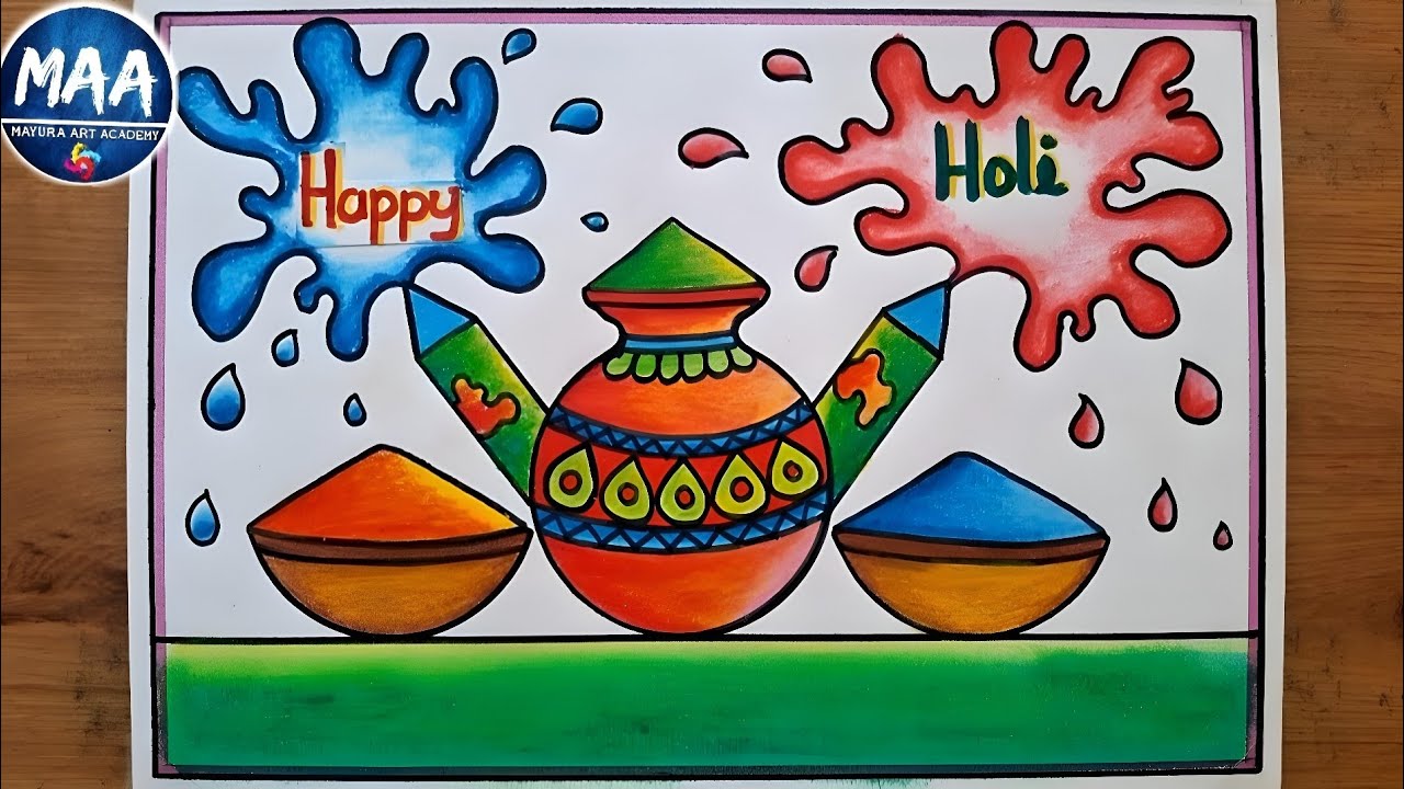 Holi drawing easy | Holi poster drawing | Happy Holi festival drawing | Happy Holi Drawing 