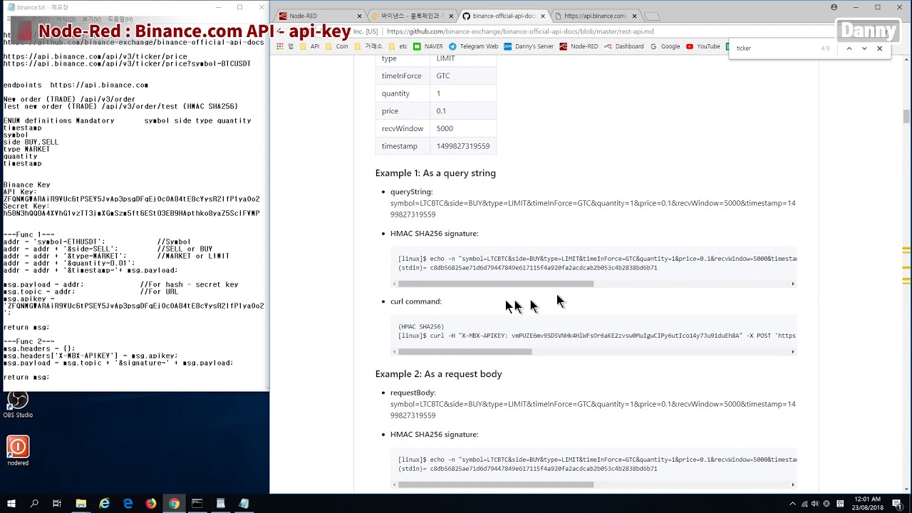 Node-Red : Binance.com API - api-key