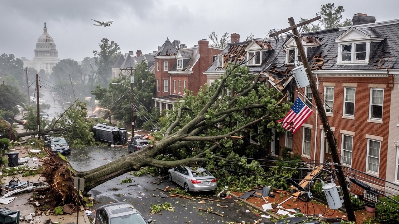 Washington DC Storm Turns Violent! Falling Trees, Flooding & 150,000 Without Power