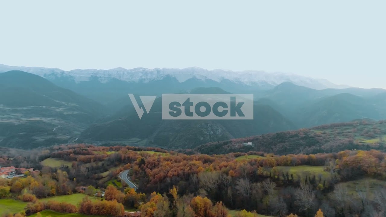 Aerial view of Cadi mountain and la Cerdanya valley in Spain during an autumn morning
