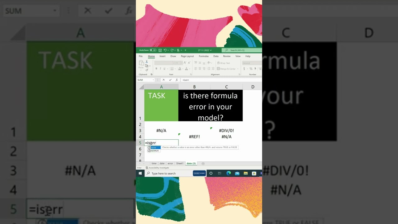 Xl Task 27 made easier ISERROR to check errors in your model