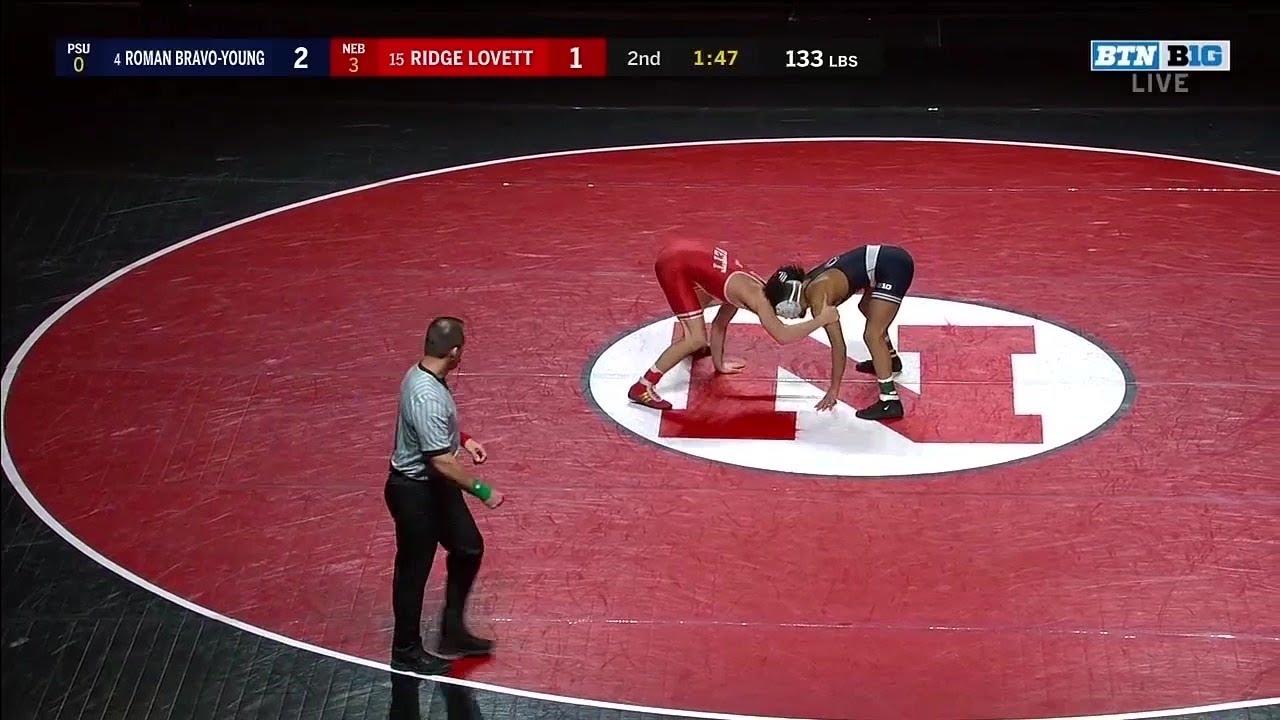 133 LBS: #4 Roman Bravo-Young (Penn State) vs. #15 Ridge Lovett (Nebraska) | 2020 B1G Wrestling