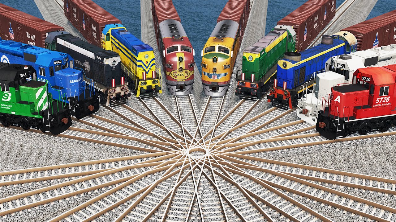 20 Trains vs Impossible Crossing Tracks - BeamNG.Drive