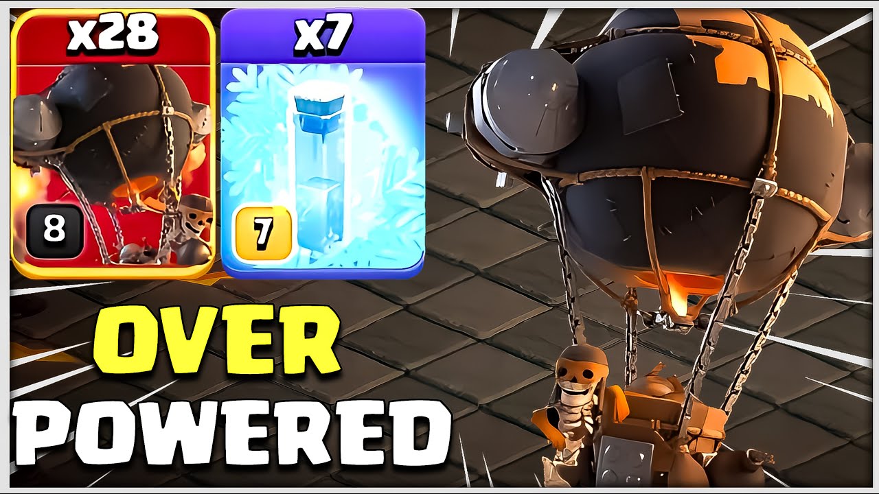 Over Powered | 28 Rocket Loon + 7 Freez Spell Th12 Attack!!