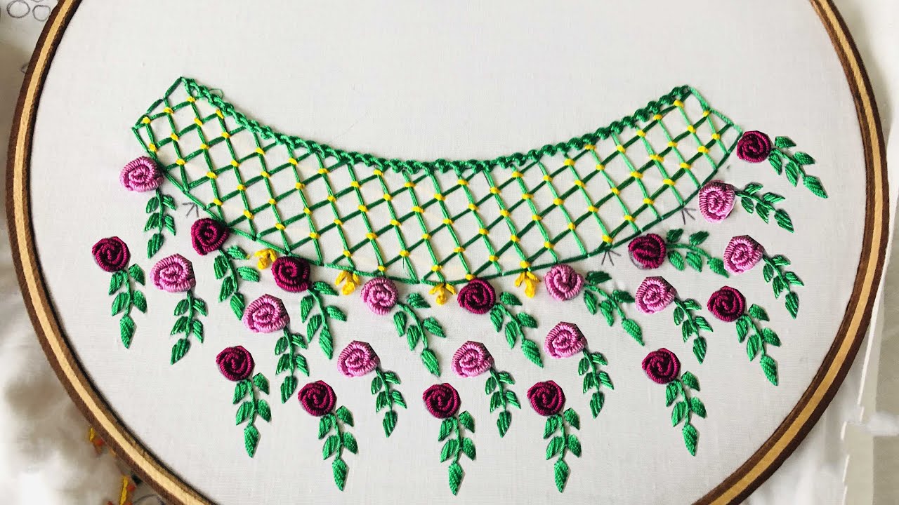 Boat neckline Hand Embroidery - Embroidery For Kurtis - Shirts and Suit ,Kameez -Sleeves Embroidery