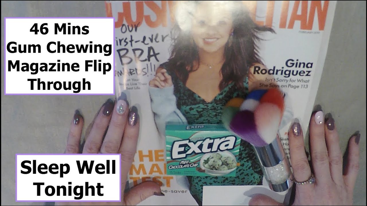 ASMR Gum Chewing 46 Minute Magazine Flip Through with Whisper and Brush. Cosmopolitan.