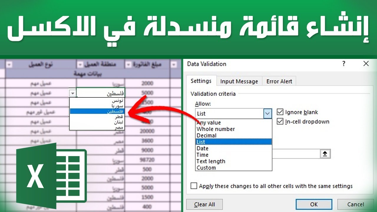 كيف يتم عمل قائمة منسدلة على برنامج الإكسل، خطوة بخطوة.