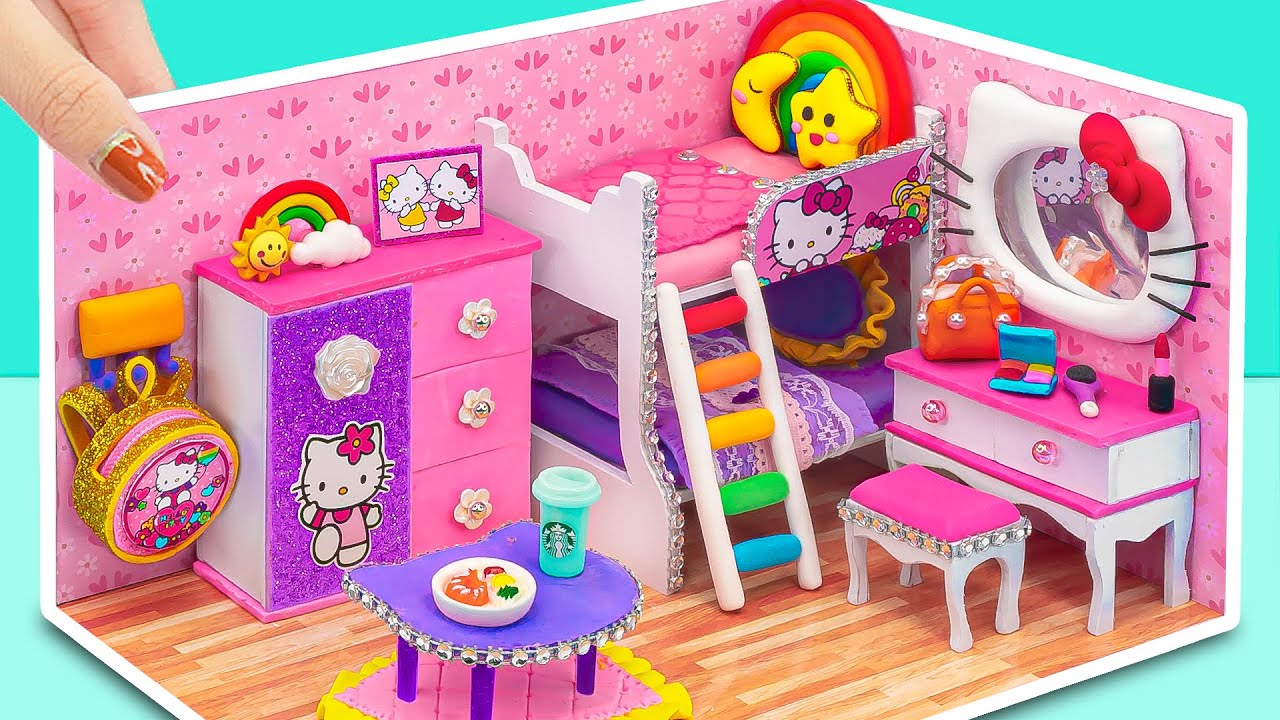 Миниатюрный домик своими руками ❤️ Сборка Hello Kitty Розовая спальня с двухъярусной кроватью, набор
