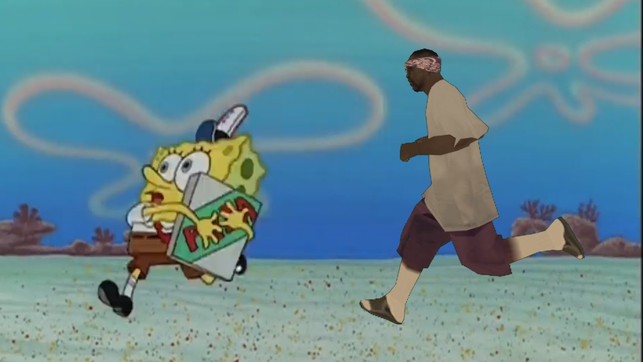 Ballas trying to get a pizza from Spongebob